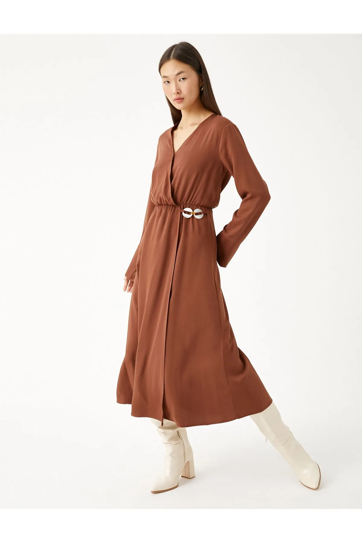 Midi Dress with Wrap Button Detail