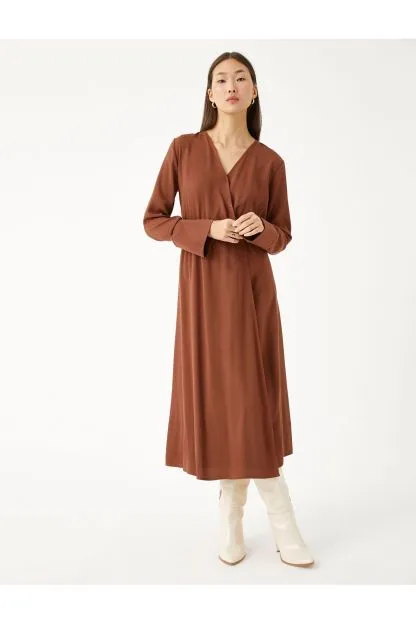 Midi Dress with Wrap Button Detail