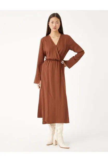 Midi Dress with Wrap Button Detail