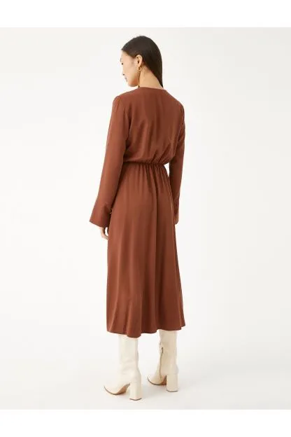 Midi Dress with Wrap Button Detail