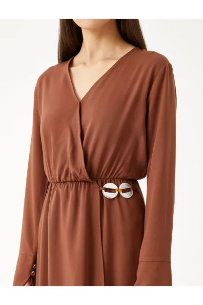 Midi Dress with Wrap Button Detail