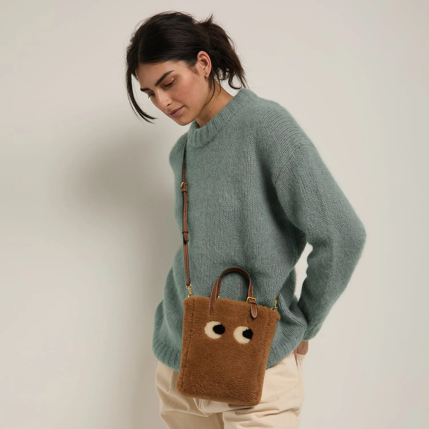 Mini N/S Eyes Shearling Cross-body Tote-              