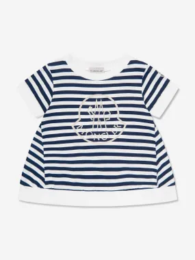 Moncler Enfant Girls Striped Logo T-Shirt in Navy