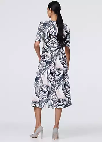 Multi Navy Printed Short Sleeve Knee Length Wrap Dress by Izabel London | Look Again