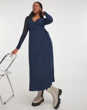 Navy Cosy Rib Wrap Midi Dress | Simply Be