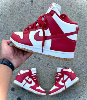 NIKE DUNK HI RED WHITE GUM BOTTOM