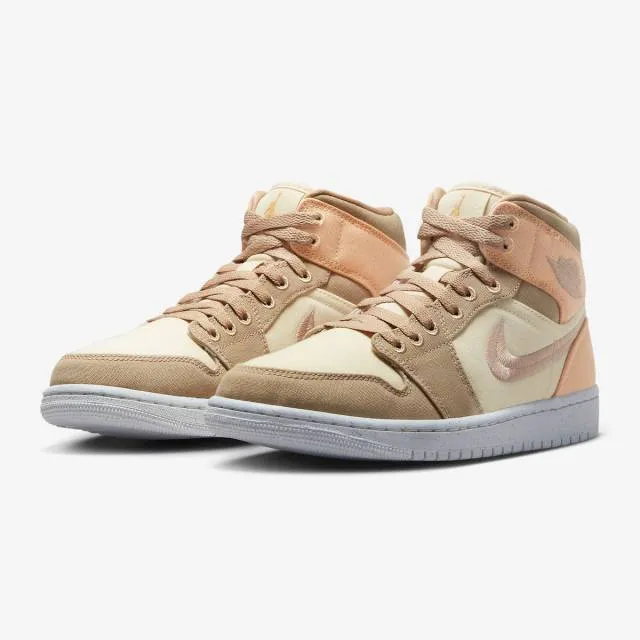 Nike Women's Air Jordan 1 Mid SE (Muslin Canvas/ Tan Bro...