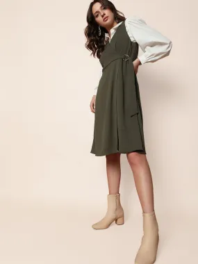 Olive Green Wrap Fit Dress