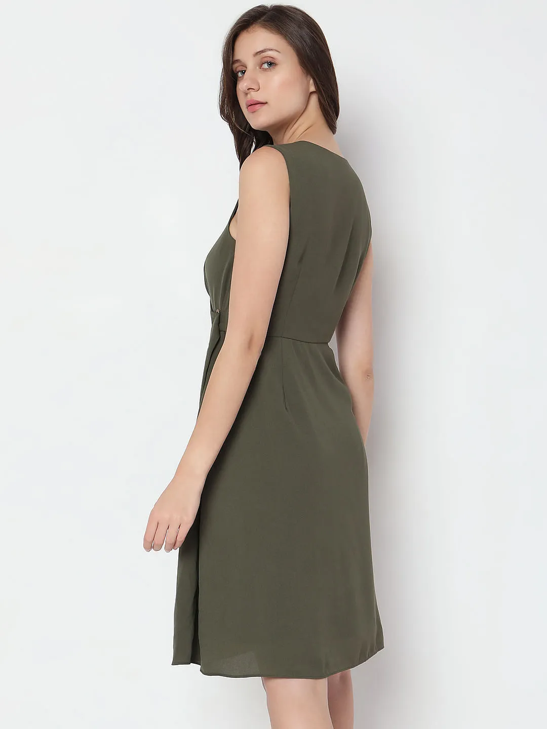 Olive Green Wrap Fit Dress