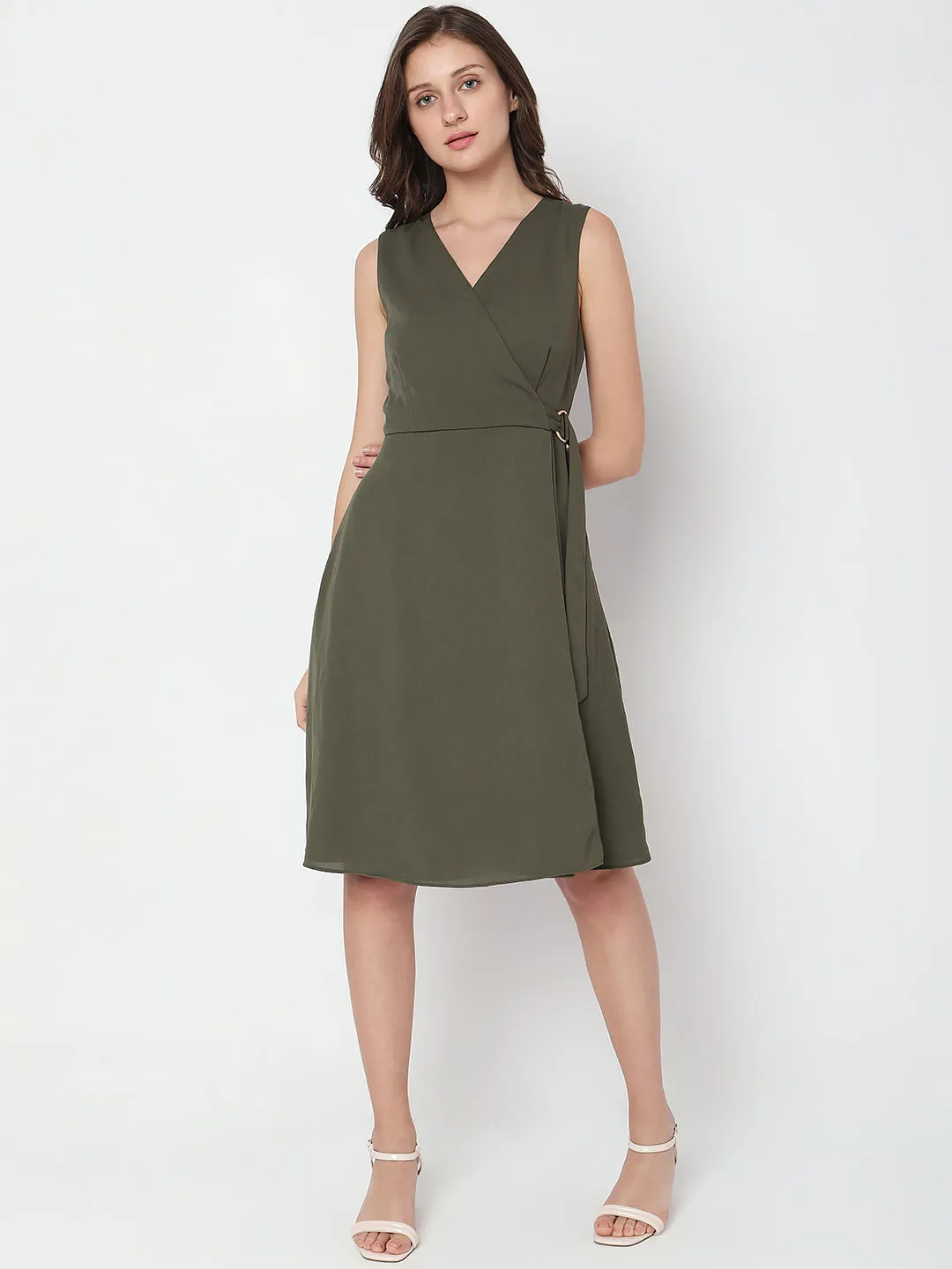 Olive Green Wrap Fit Dress