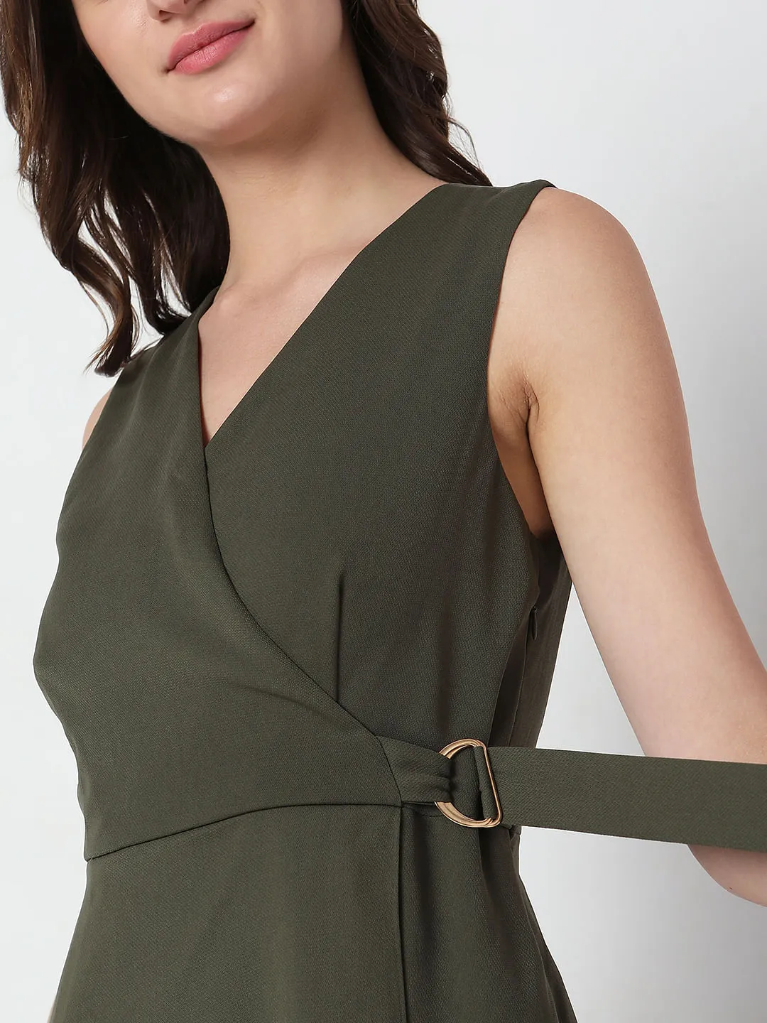 Olive Green Wrap Fit Dress