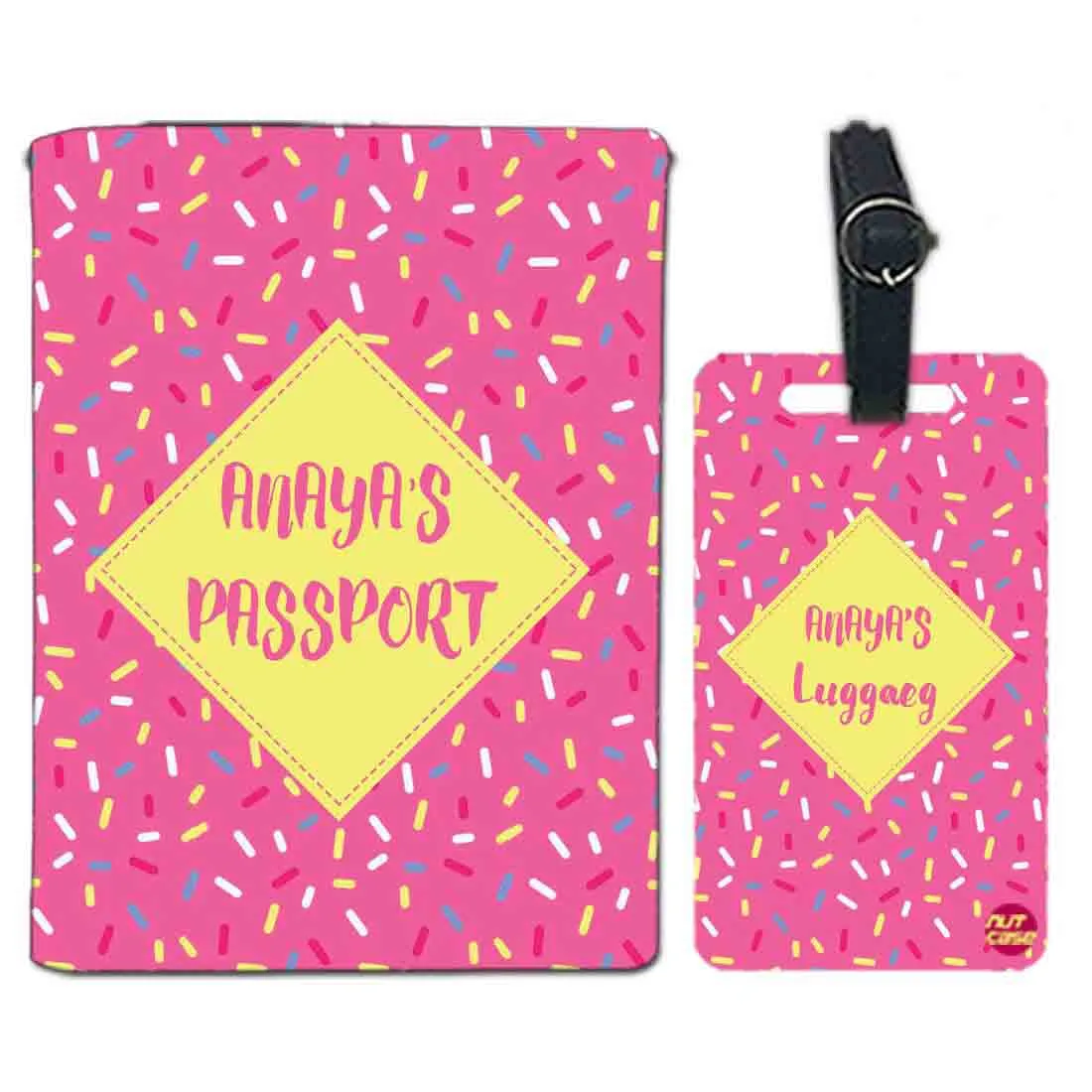 Personalized Passport Cover Suitcase Tag Set - Pink Lines