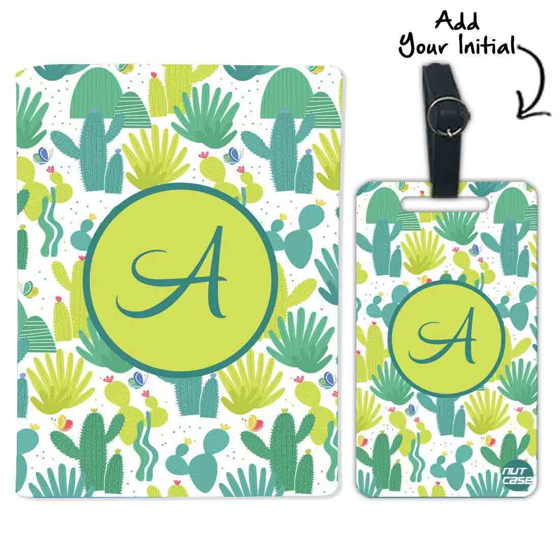 Personalized Passport Cover With Name Suitcase Tag- Cactus Art