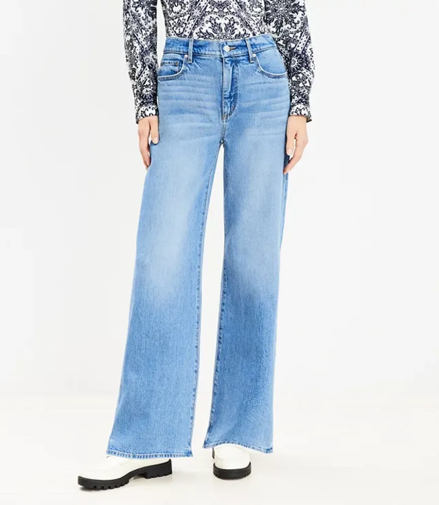 Petite High Rise Wide Leg Jeans Bright Mid Indigo Wash