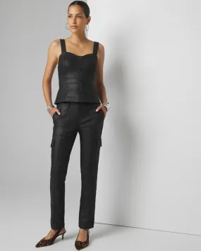 Petite Mid-Rise Tapered Cargo Coated Jeans