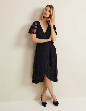 Phase Eight Women's Lace Midi Wrap Dress - 14 - Navy, Navy