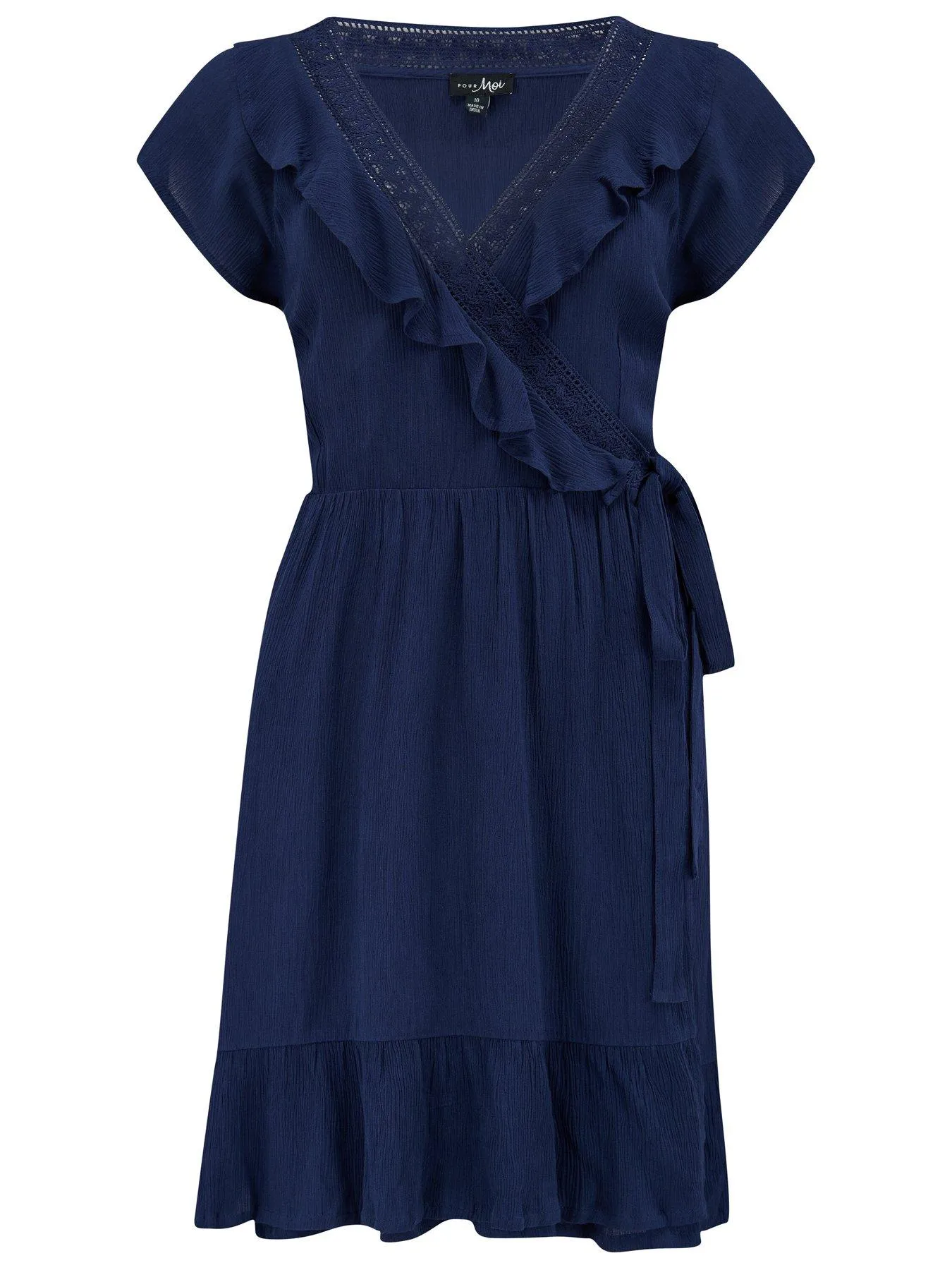 Pour Moi Crinkle Frill Wrap Beach Dress withLENZING™ ECOVERO™ Viscose fibres - Dark Blue