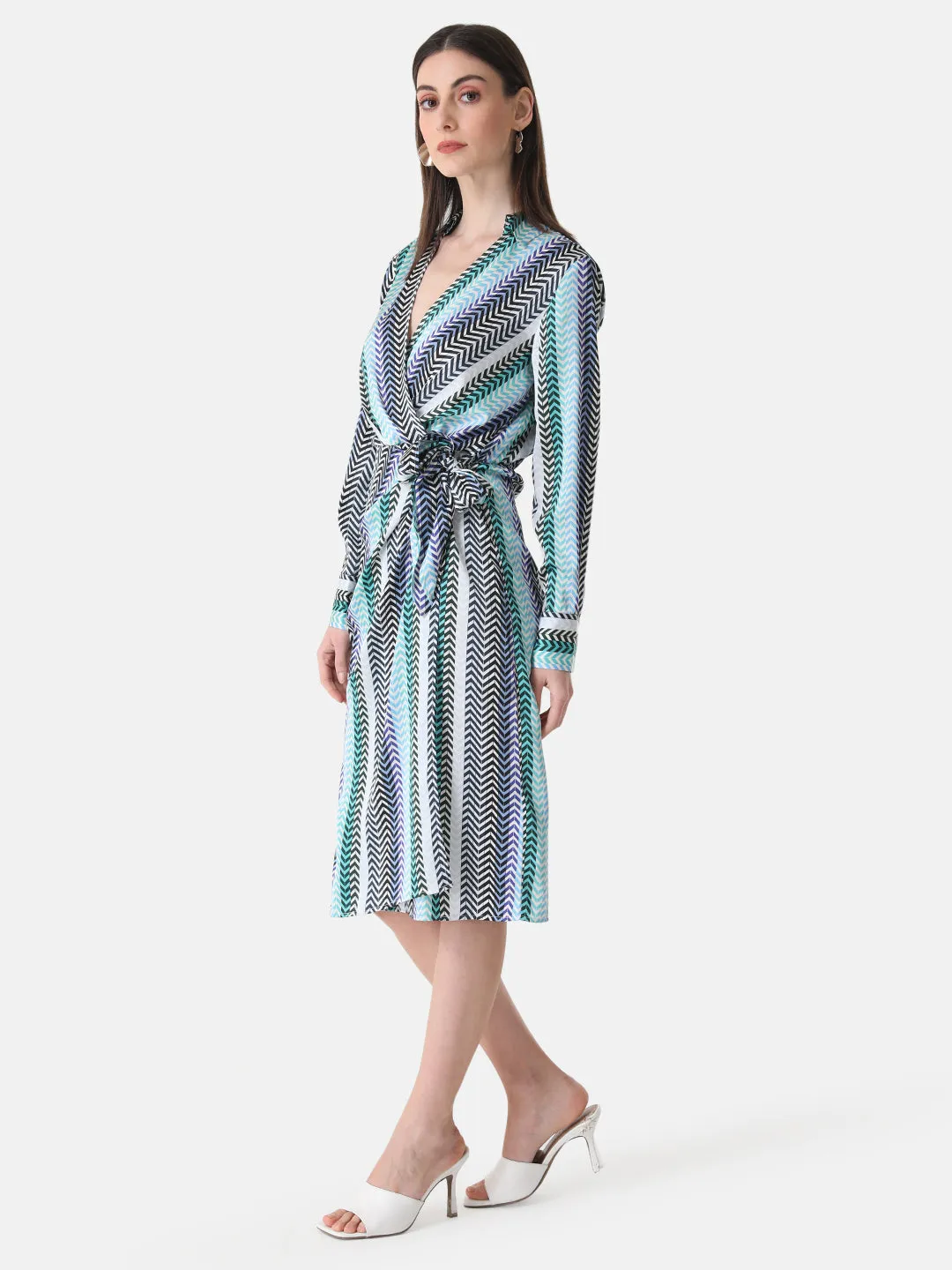 Printed Wrap Midi Dress