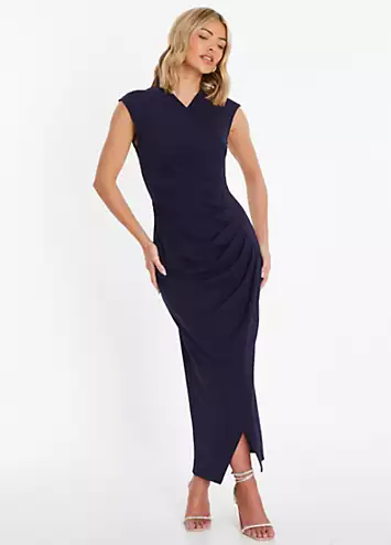 Quiz Navy Blue Scuba Crepe Midaxi Dress with Wrap Button Detail | Grattan