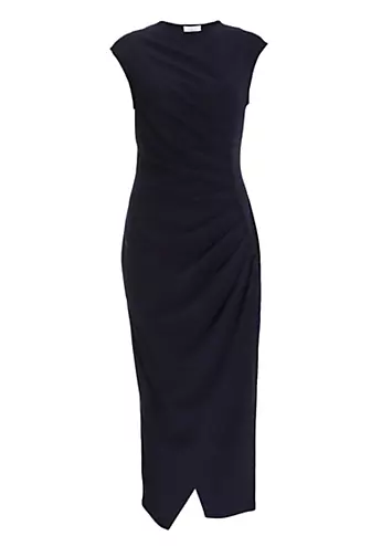 Quiz Navy Blue Scuba Crepe Midaxi Dress with Wrap Button Detail | Grattan