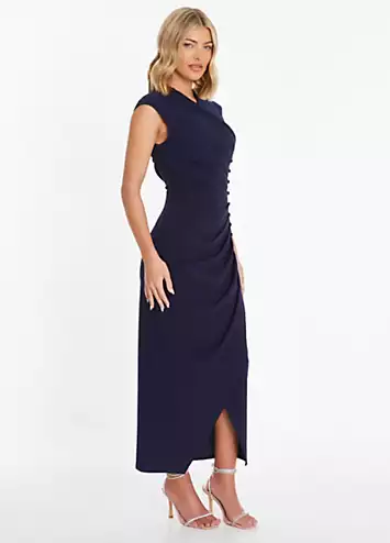 Quiz Navy Blue Scuba Crepe Midaxi Dress with Wrap Button Detail | Grattan