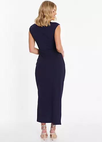 Quiz Navy Blue Scuba Crepe Midaxi Dress with Wrap Button Detail | Grattan