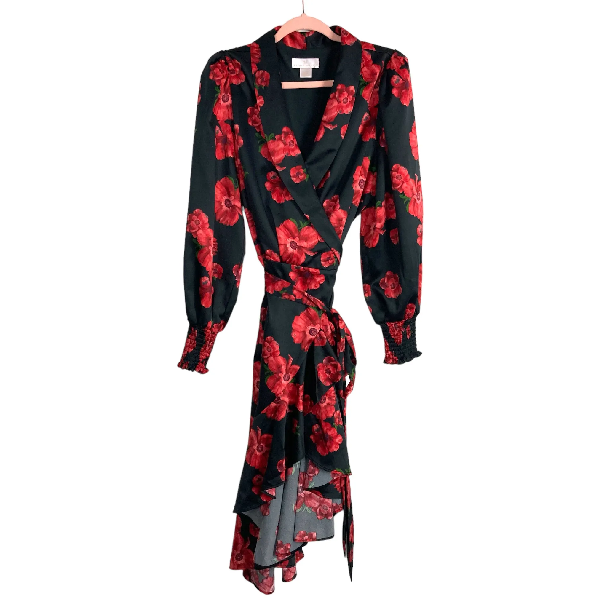 RACHEL PARCELL BLACK FLORAL HI/LOW WRAP DRESS- SIZE XL ( ONLINE)