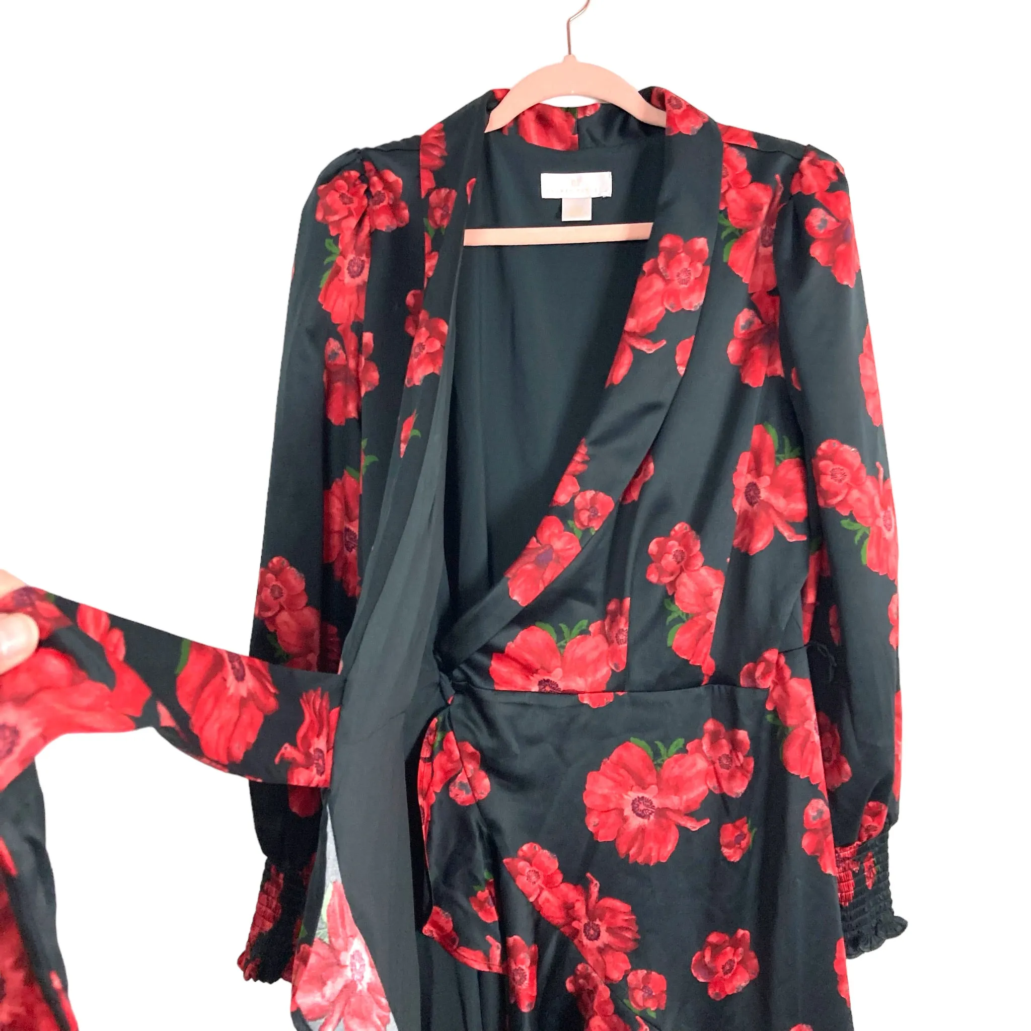 RACHEL PARCELL BLACK FLORAL HI/LOW WRAP DRESS- SIZE XL ( ONLINE)