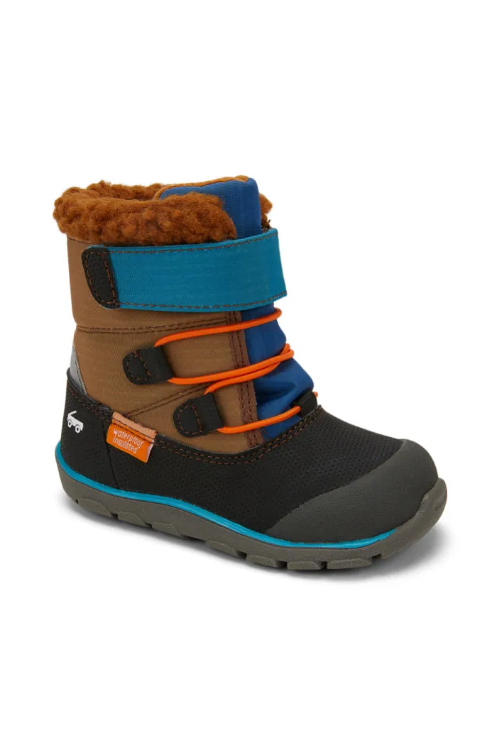 See Kai Run Boys Gilman Waterproof/Insulated Boot in Brown Blue Mix