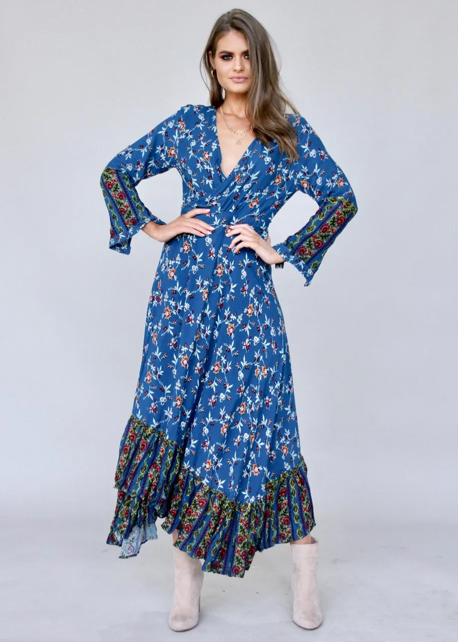 Take Me To Paradise Wrap Maxi Dress - Blue Floral