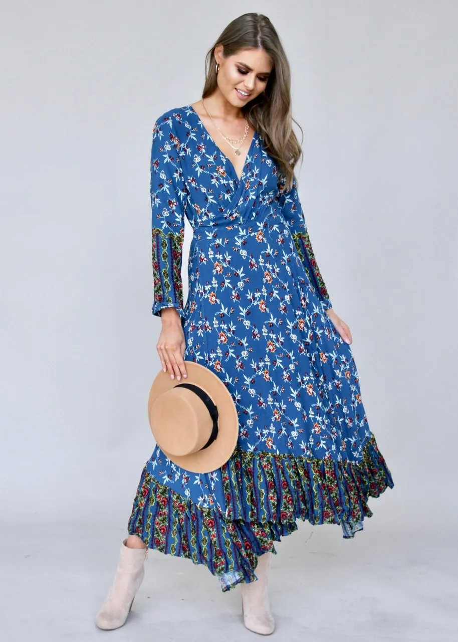 Take Me To Paradise Wrap Maxi Dress - Blue Floral