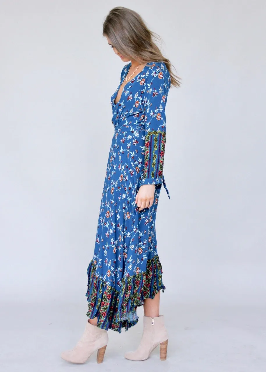 Take Me To Paradise Wrap Maxi Dress - Blue Floral