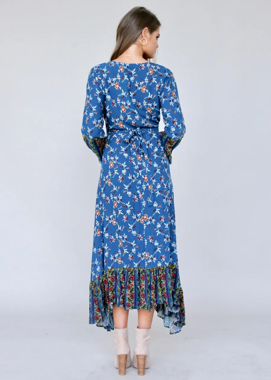 Take Me To Paradise Wrap Maxi Dress - Blue Floral