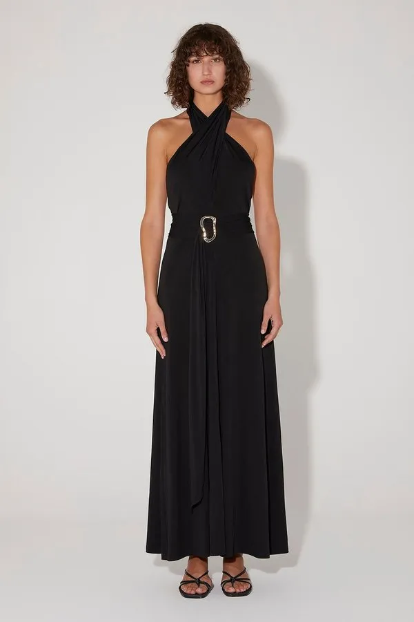 Tempest Halter Wrap Dress - Black