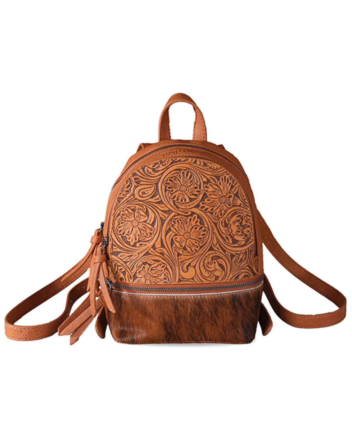 Trinity Ranch Women's Hairon Cowhide Tooled Mini Backpack