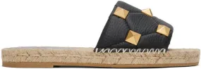 Valentino Garavani Black Roman Stud Flat Sandals