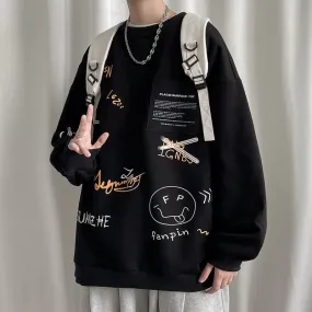 VEGUANZHE Emoji Pattern Pullover Sweatshirt