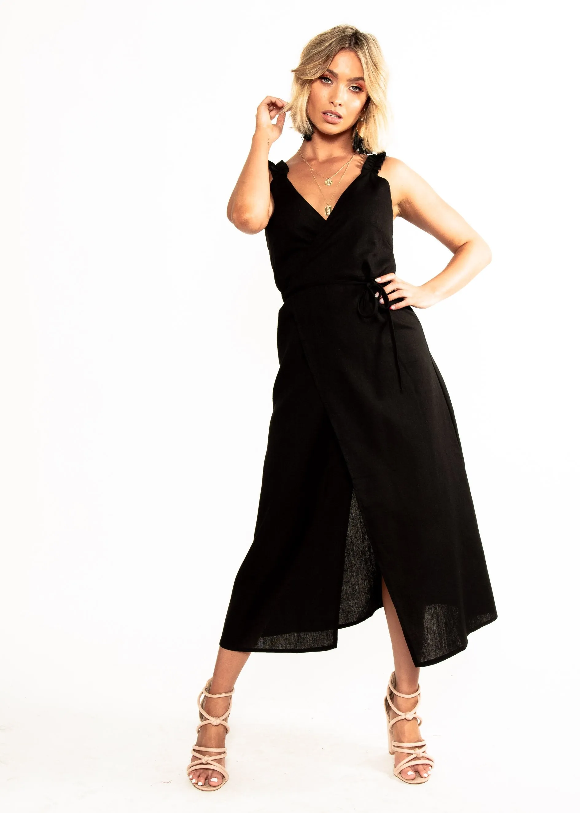 Wicked Games Wrap Midi Dress - Black