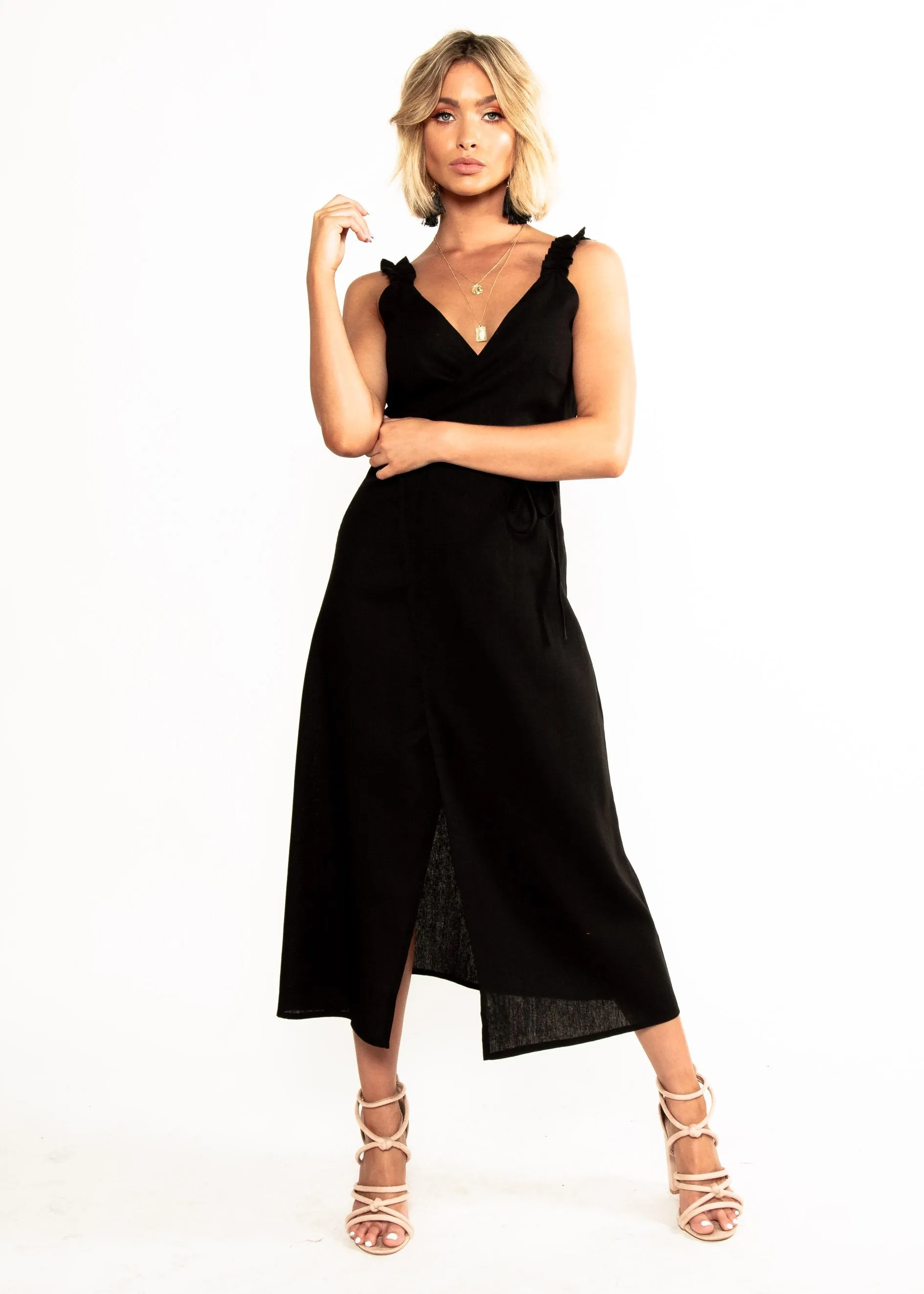 Wicked Games Wrap Midi Dress - Black