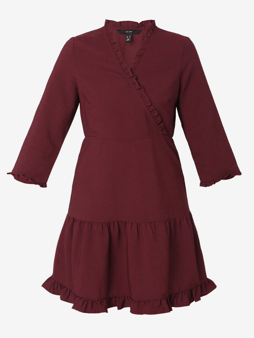 Wine Mock Wrap Shift Dress