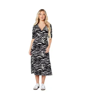 Womens/ladies zebra wrap petite midi dress black/white Dorothy Perkins