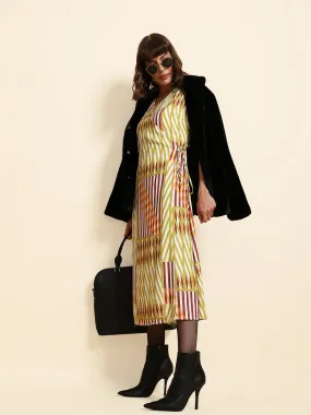 Yellow Printed Wrap Midi Dress