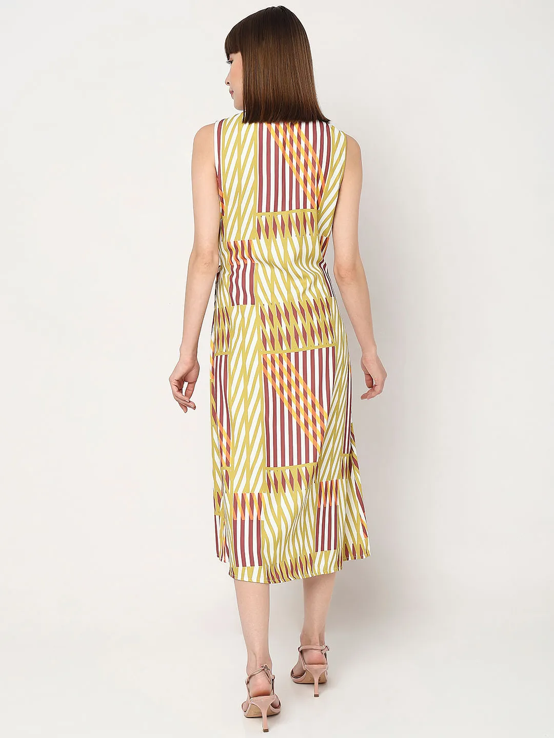 Yellow Printed Wrap Midi Dress