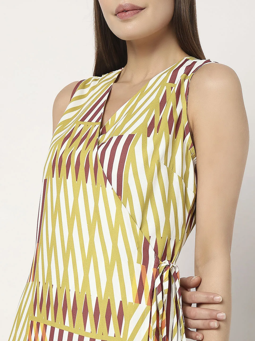 Yellow Printed Wrap Midi Dress