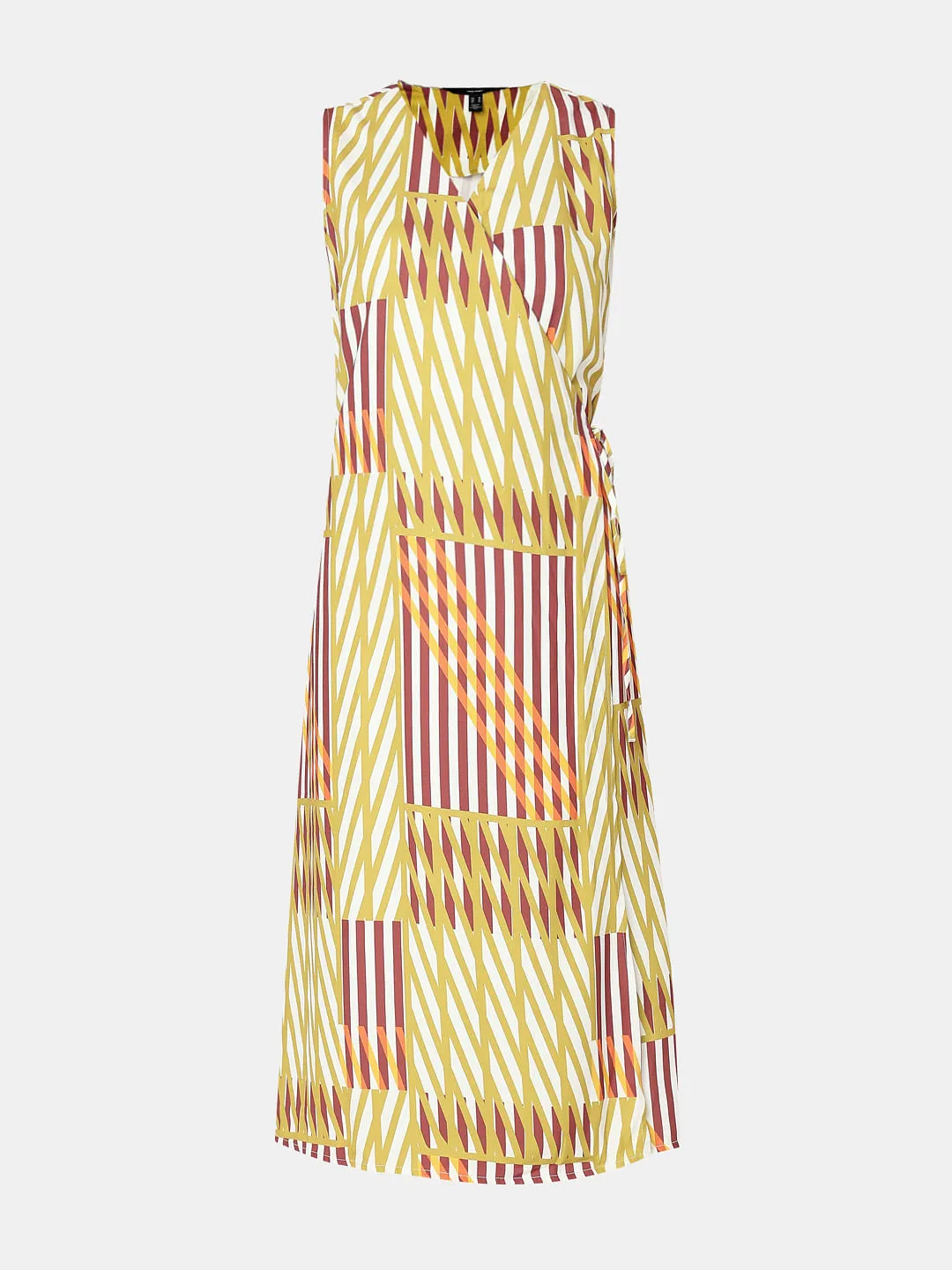 Yellow Printed Wrap Midi Dress